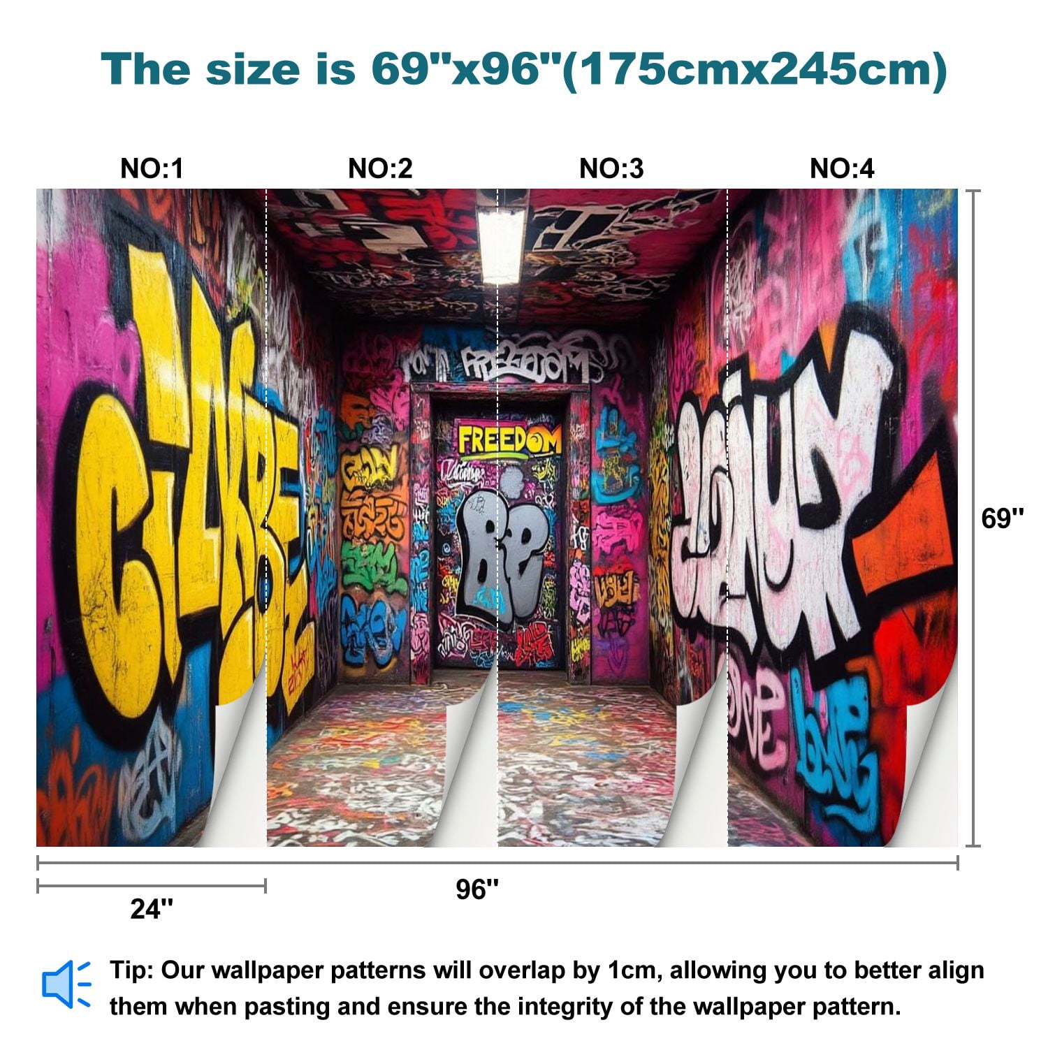 Peel and Stick Wallpaper Street Graffiti Mural 3D Street Doodle Wall Paintings Street Art Modern Art Wall Mural Decor Self Adhesive and Removable 69in x 98in