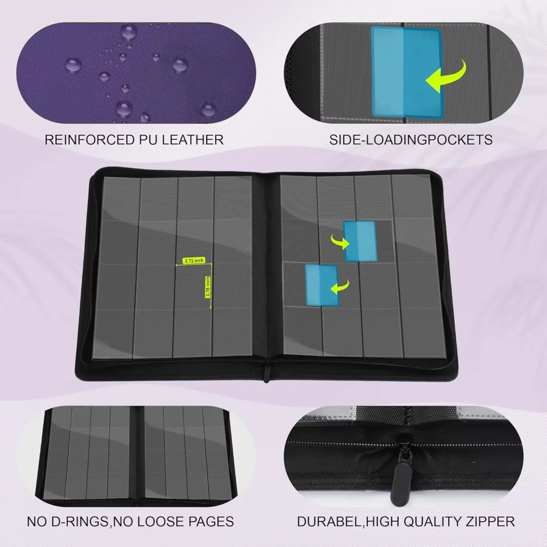16 Pocket Card Binder, Premium Zip Trading Card Binder, 1024 Double Sided Pocket PU Collection Binder, Collector Album, Card Folder for MTG, TCG, Sports Cards (Purple)