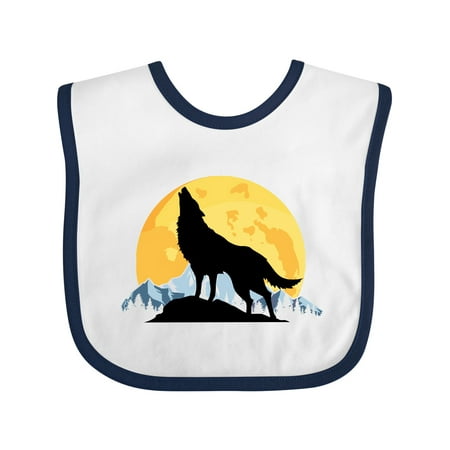 

Inktastic Wolf Wilderness Mountains Moon Gift Baby Boy or Baby Girl Bib