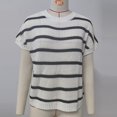 thumbnail image 4 of ZyeKqe Womens Tops Crochet Short Sleeve Sweater Crewneck Pullover Knit Top Striped Casual Loose Fitted Top, 4 of 9