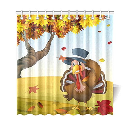 BPBOP Thanksgiving Turkey Shower Curtain, Autumn Scenery Polyester