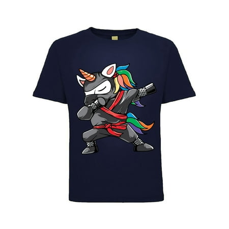 

Funny Dabbing Ninja Unicorn Dab Humor Toddler Crew Graphic T-Shirt Navy 4T