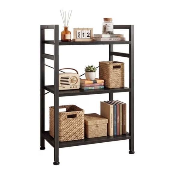 TopComfy 3 Tier Bookshelf Freestanding Open Storage Organizer Modern Industrial Display Shelf Space Saving Design with X Brace for Kitchen Office,Black