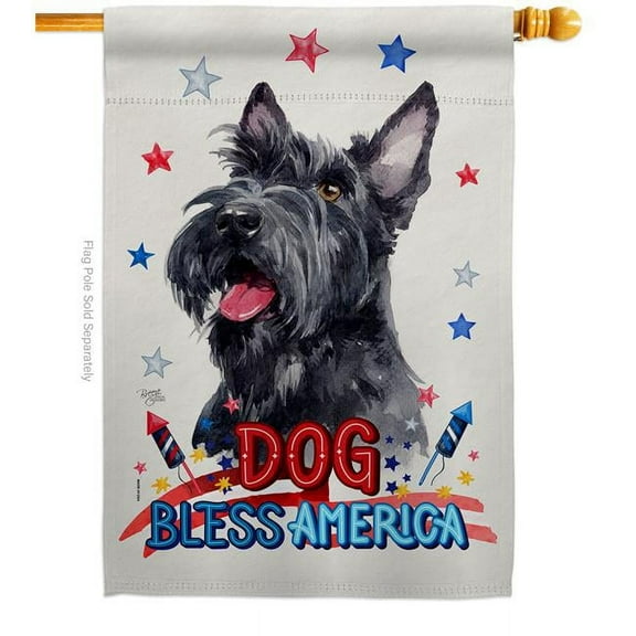 Breeze Decor H120179-BO Patriotic Scottish Terrier Animals Dog 28 x 40 in. Double-Sided Decorative Vertical House Flag for Decoration Banner Garden Yard Gift