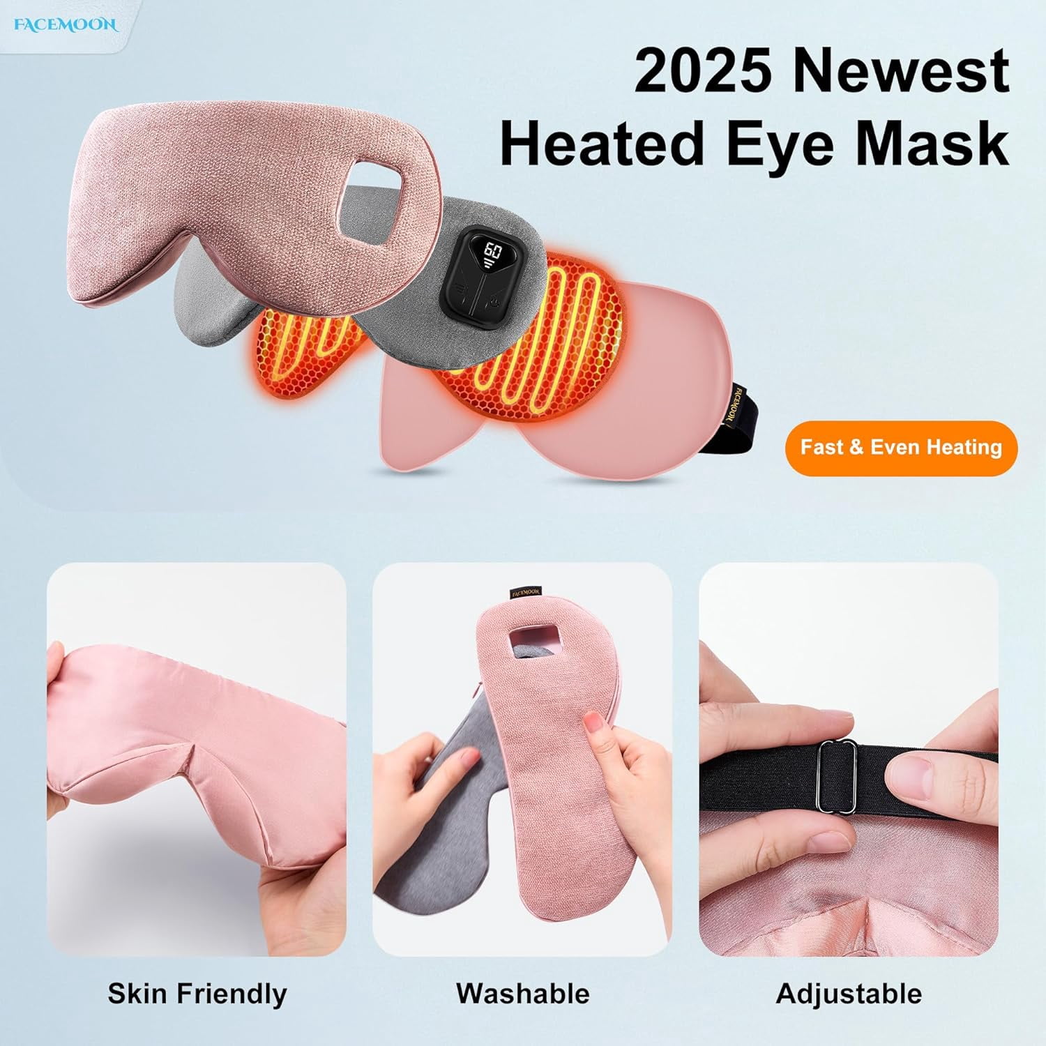 Heated Eye Mask for Dry Eyes: Warm Compress for Digital Tired Eyes, Stye Relief - Cordless, Adjustable Heat & Timer Settings - Airplane/Road Travel, Sleep aid, Office nap Pink