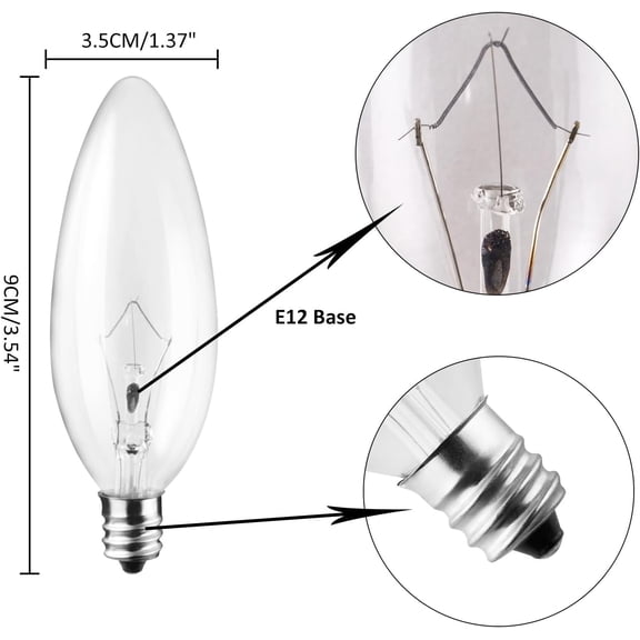 12-Pack 60W 110V Incandescent Candle Light Bulbs Dimmable Chandelier Light Bulbs, E12 B10 Clear Candelabra Base Bulbs for Pendants or Outdoor, Ceiling Fan, Fireplace, Wall Sconces