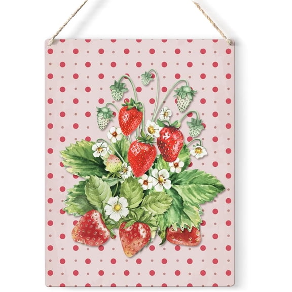 Strawberry Theme Wood Sign Summer Strawberries Wooden Signs Rustic Hanging Plaque Home Wall Art 8x10 Sign Wall Decor for Home Kitchen