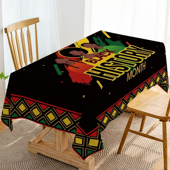Black History Month Tablecloth African American Table Cloth February Holiday Party Decoration Kitchen Dining Room Home Table Cover Decor-60×84inch