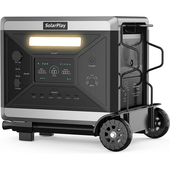 Holiday Event Deal! SolarPlay 2400W Portable Power Station with Foldable Cart,2160Wh LiFePO4 Battery, 1.5Hr Fast Charge, 4 AC Outlets (4800W Peak), UPS Backup for Home & Outdoor Use