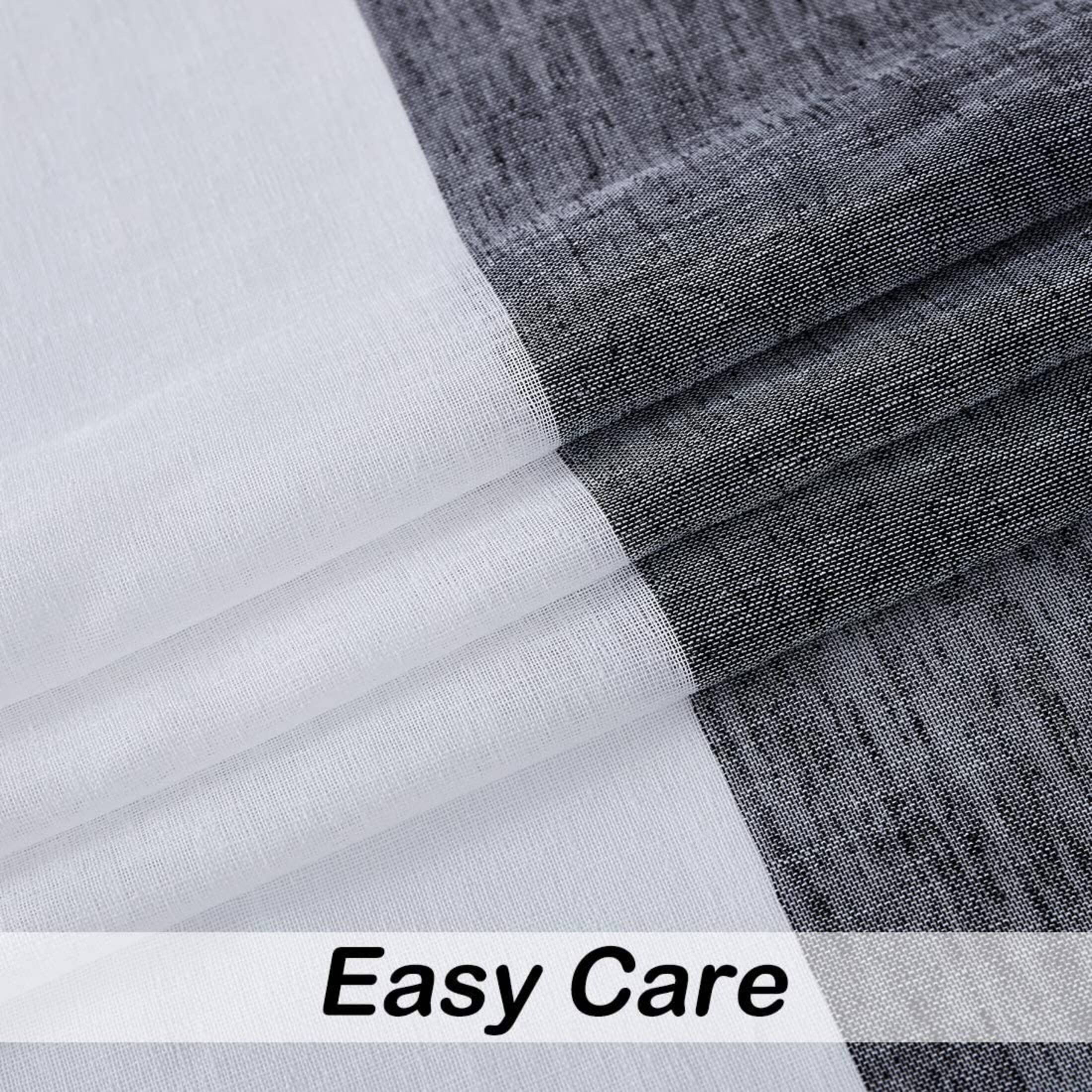 Uptown Home Black White Sheer Linen Rustic Drapes for Bedroom Color Block Filtering Light Window Curtain Panels with Rod Pocket, 50"x95"x2
