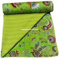 thumbnail image 4 of Beautiful Indian Handmade Cotton Kantha Quilt,Kantha Gudri, Floral with Mukut Design in Traditional Look Cotton Throw Blanket, Bedspread Size ( King 108" x 108" ), 4 of 4