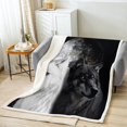 thumbnail image 4 of Black and White Wolf Throw Blanket for Wolf Lovers Fuzzy Blanket Throw, Moon Wolves Design Fleece Blanket Adults 3D Digital Animal Sherpa Blanket Soft Bed Blanket for All Season, 4 of 4