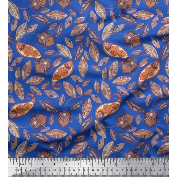 Soimoi Velvet Fabric Leaves & Floral Artistic Fabric Prints by Yard 58 Inch Wide