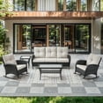 thumbnail image 2 of POCASSY 5 Pieces Patio Furniture Set with Patio Couch Rocking Patio Chair Coffee Table and Side Table, Black Wicker Beige Cushion, 2 of 12