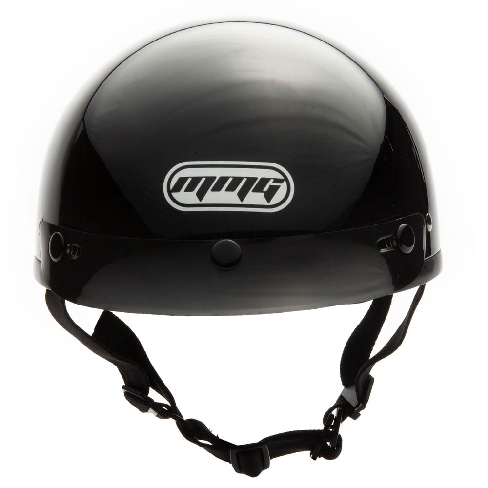 MMG Motorcycle Half Helmet Beanie DOT with goggles Gloss Black (X-Large) Model 29
