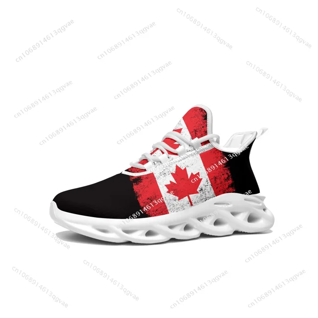 Zapatillas deportivas planas con bandera canadiense para hombre y mujer, deportivas de alta calidad con cordones de malla, hechas a medida, color blanco
