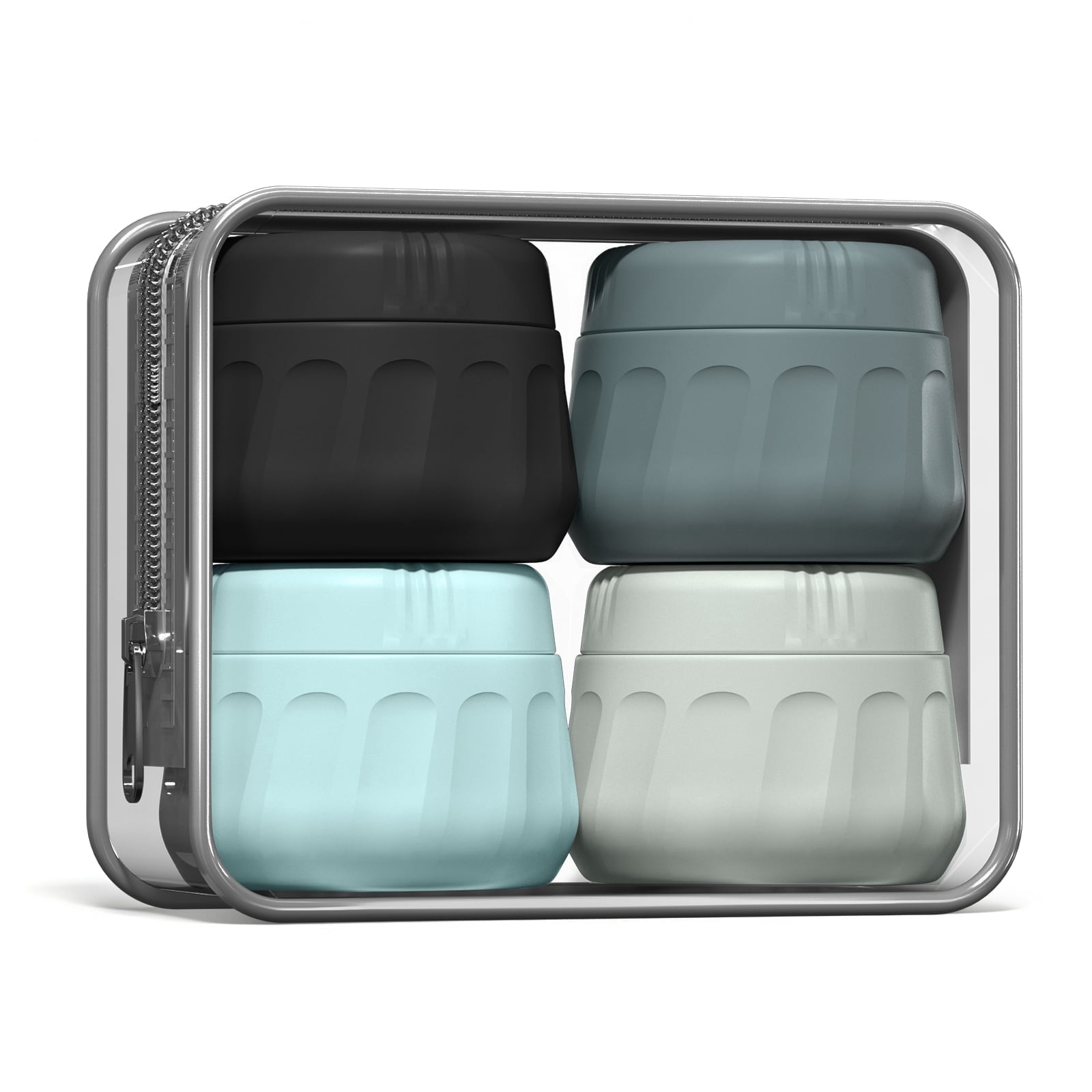 Mrsdry Travel Containers for Toiletries, TSA Approved Travel Size Toiletries 4 Pack, Refillable Containers, with Clear Bag, Leak Proof Silicone Jars, Essentials Creams Jars Carrying Small Items