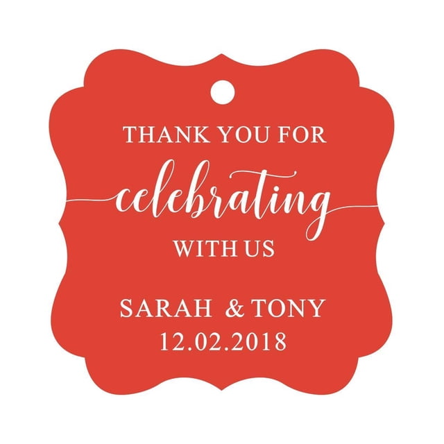 Darling Souvenir Fancy Frame Custom Paper Tags Thank You For Celebrating With Us Wedding Favor Gift Hang Tags-Red-50 Tags