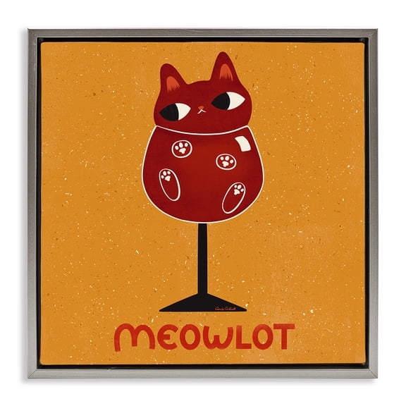Stupell Industries Eclectic Meowlot Cat Merlot Gray Floating Frame Canvas Art, 18 x 18, by Carrie Cantwell