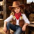 thumbnail image 6 of mgoYE Cowboy Cowgirl Outfits for Boys, Toddler Kids Dress Up Role Play Parties Cowboy Kids' Vest & Bandana Set Hat(Brick Red,3-4 Years), 6 of 7