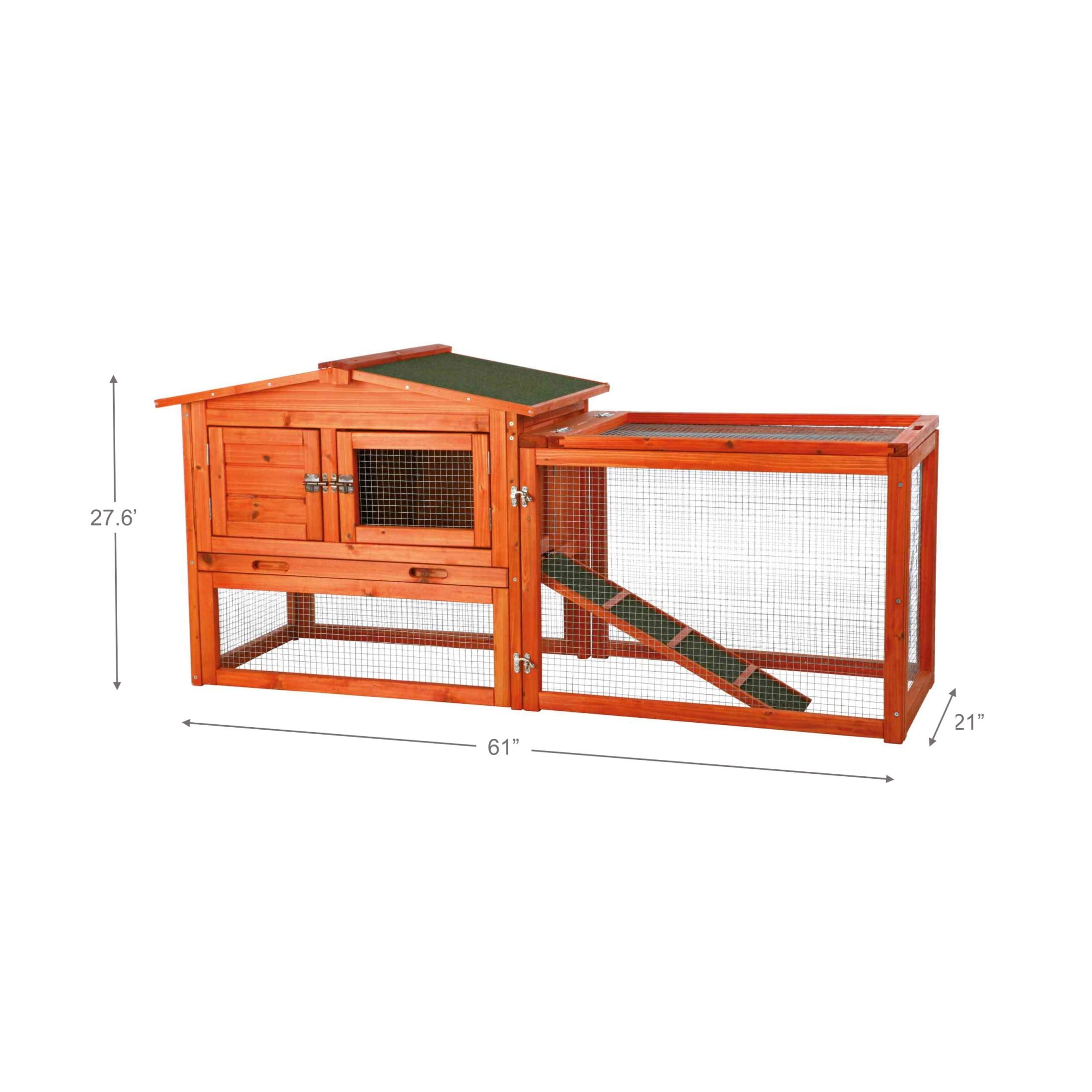 TRIXIE Weatherproof Outdoor 2-Story Wooden Small Animal Hutch, Run & Pull-Out Tray, Brown