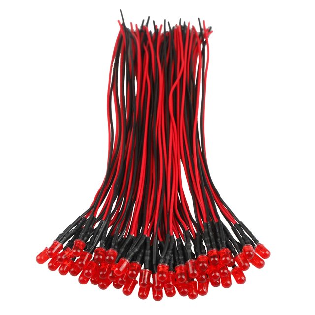 EDGELEC 50pcs 12 Volt 5mm Red LED Lights Emitting Diodes, Pre Wired 7.9 Inch DC 12V LED Light Diffused Colored Lens Small LED Lamps