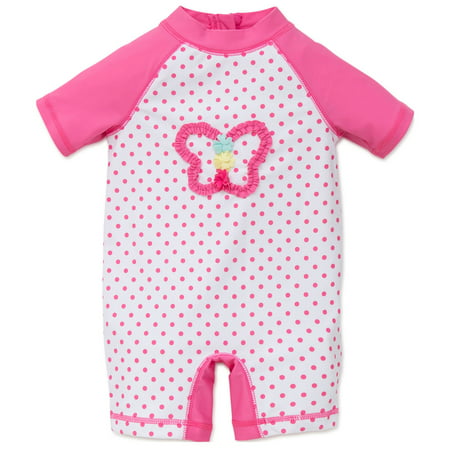 Baby Girl Dot Butterfly Rashguard Suit - Pink Multi - 12