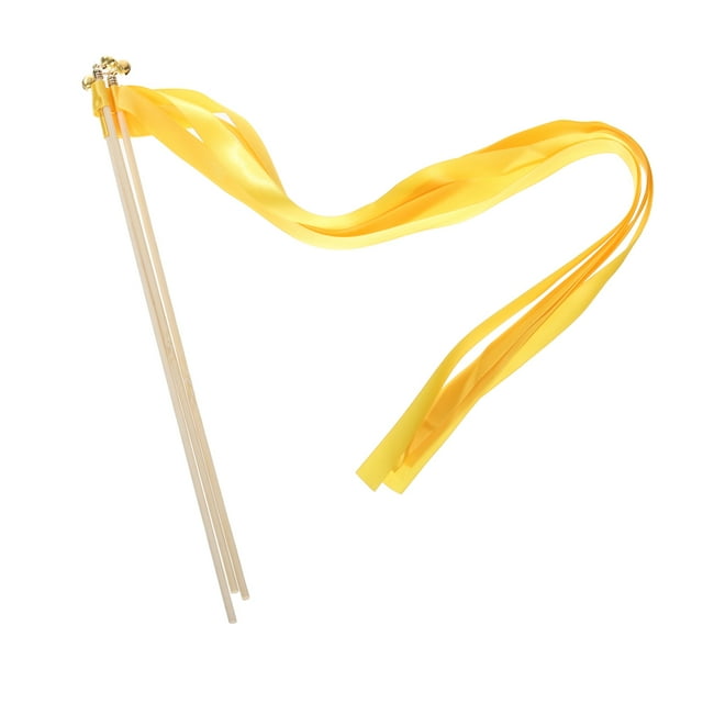 Unique Bargains 20Pcs Wedding Ribbon Sticks Ribbon Streamers Sticks for Wedding Celebration Yellow