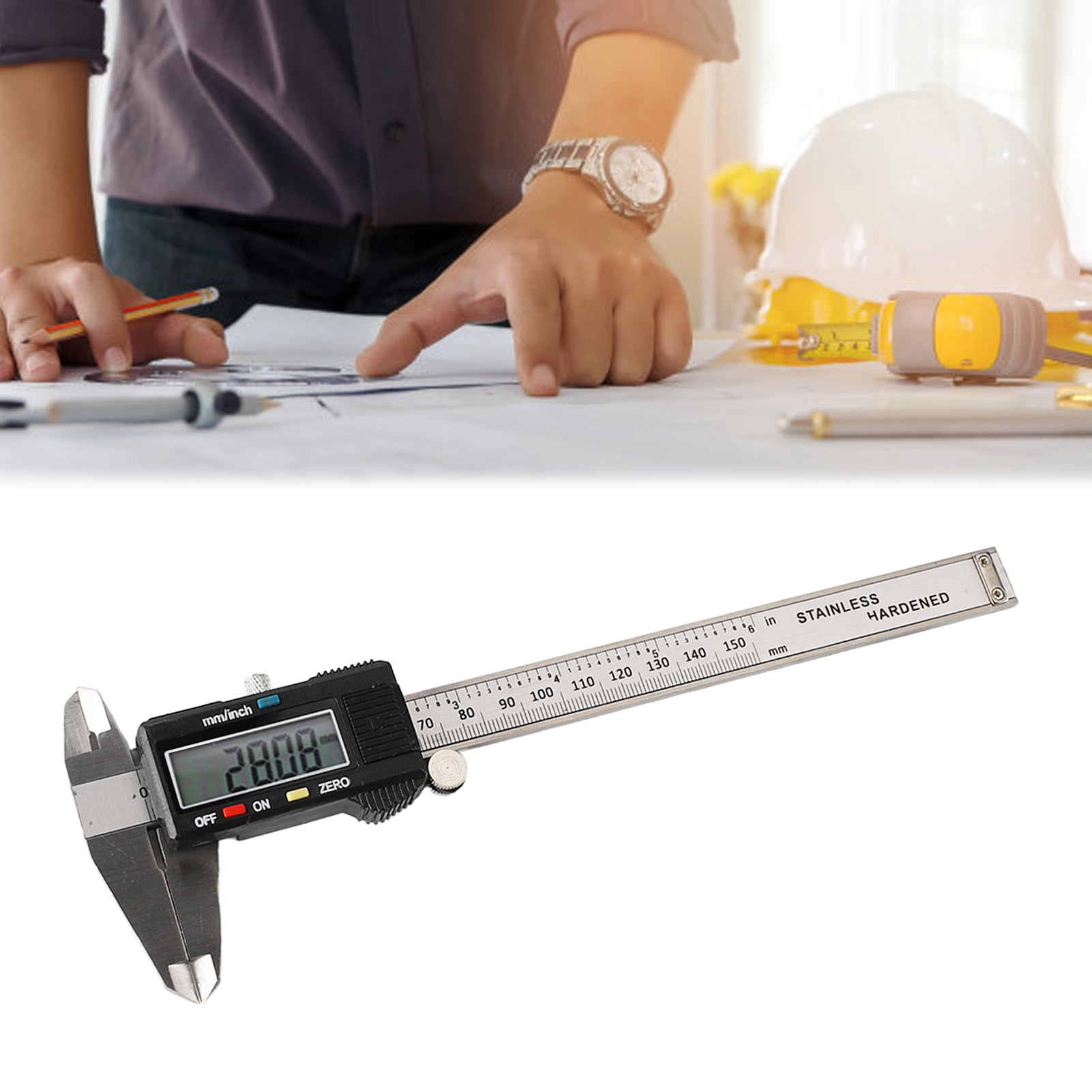 YAHHU Digital Caliper Stainless Steel Electronic Vernier Micrometer Measuring Tool 0-6 inches / 0-150mm with LCD Display