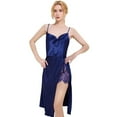 thumbnail image 2 of Defitshape Women's Satin Nightgown Cowl Neck Chemise Midi Sleep Dress Backless Lace High Slit Night Dress Silky Cami Soft Summer Silk Sleepwear Dark Blue Medium, 2 of 5