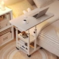 thumbnail image 1 of Eastvita Table en C Blanche 80 x 40 cm à Hauteur Réglable avec Roulettes - Table d'Appoint Mobile pour Collation et Canapé avec Planche à Dessin Inclinable, Canapé, Table de Chevet, Support pour Ordinateur Portable, Étagères de Rangement, 1 of 7