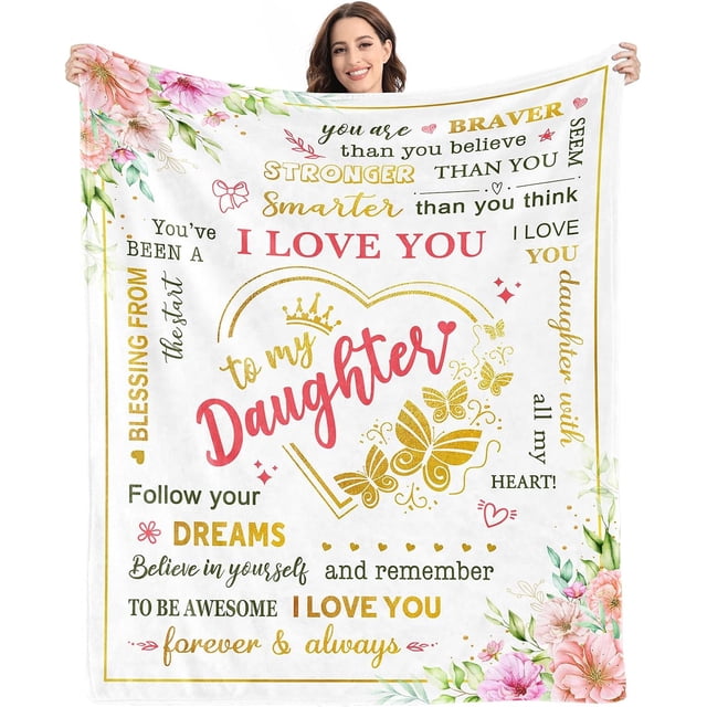 LHSHID Gift for My Daughter Blanket from Mom Dad as Birthday Present I Love You Letter to Her Ultra Soft Flannel Fleece Light Weight Bed Throw 30"x40"
