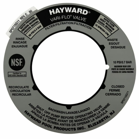 Hayward Remplacement des Plaques d'Étiquettes de Pièces de Piscine pour Vannes de Filtre à Sable et Multiports