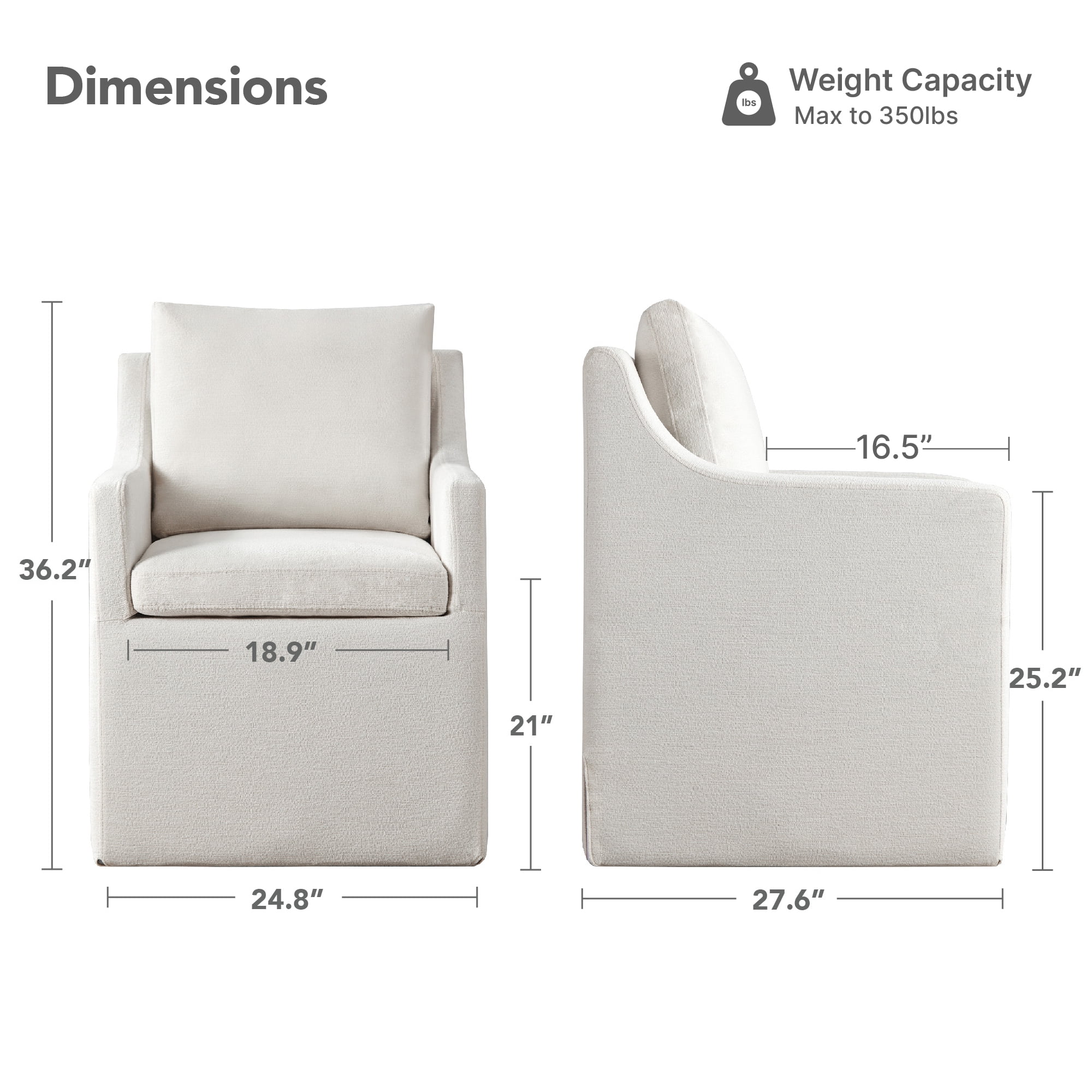 Spruce & Spring Upholstered Dining Chair with Hidden Casters, Removable Slipcover and Under-Seat Storage, Single, Ivory