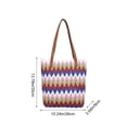 thumbnail image 3 of Bolsa de paja de rayas onduladas con asas dobles de cuero, bolso de hombro tejido ligero para playa, vacaciones, exteriores, uso casual, multicolor, 3 of 6