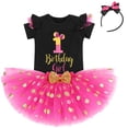 thumbnail image 4 of IBTOM CASTLE Toddler Girls 1st 2nd 3rd Birthday Outfit Princess Polka Dots Ruffle Tutu Skirt Mouse Headband Cake Smash Party Clothes Set 1 Year Black + Hot Pink, 4 of 8