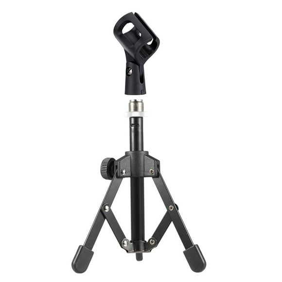 MS-12 Mini Foldable Adjustable Desktop Tripod Microphone Stand with MC3 Mic Clip Holder Bracket for Meeting Lectures Podcasts