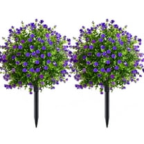 2 PACK Artificial Gypsophila Topiary Ball Trees with Ground Spike,21 Inches UV Resistant Artificial Shrubs, Fake Evergreen Artificial Plant Brush for Indoor Outdoor Front Porch Garden