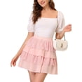 thumbnail image 2 of INSPIRE CHIC Women's Summer Cute Ruffled A-Line Lace Mini 2026 Tiered Skirt XS Pink, 2 of 4
