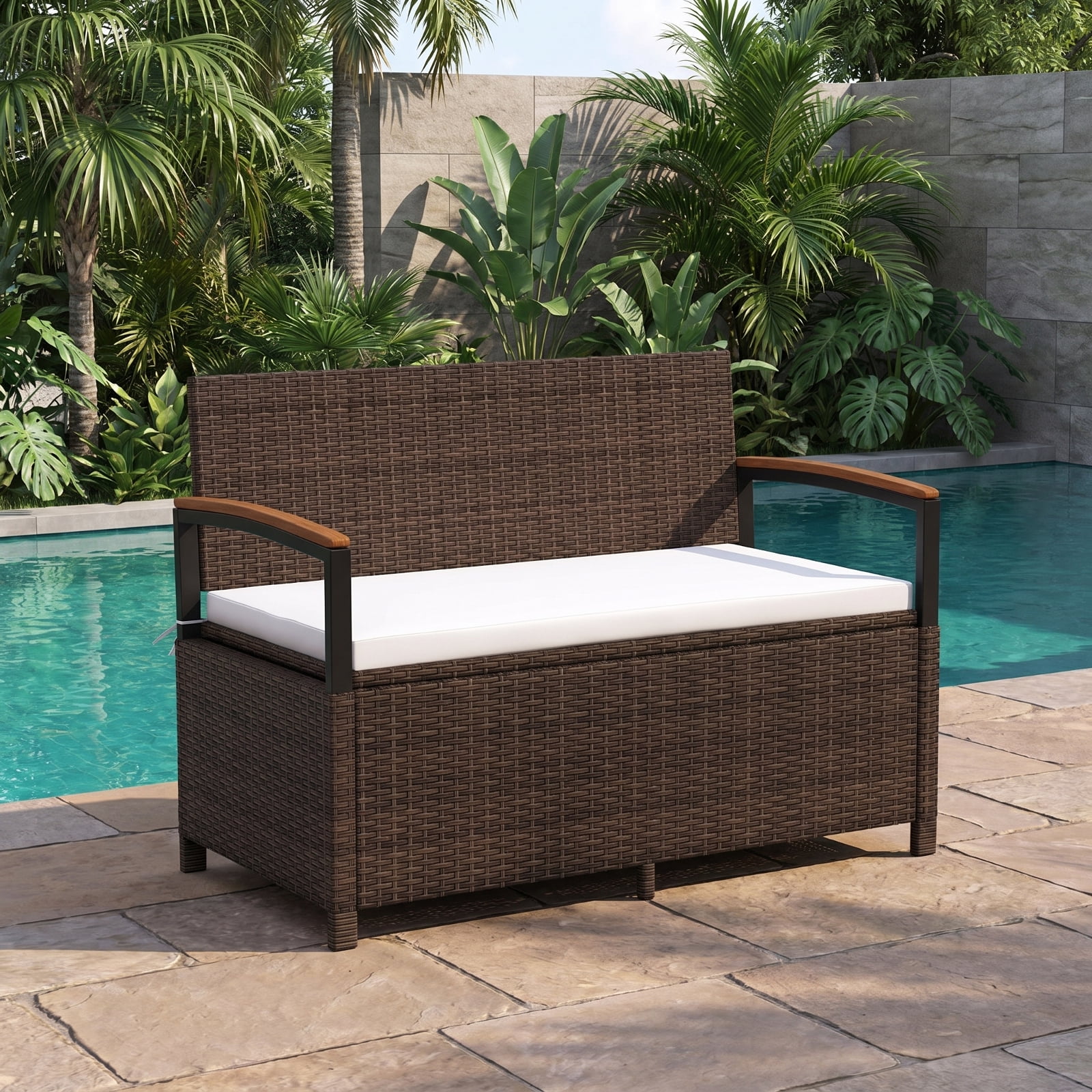 Biotree Outdoor Storage Bench Deck Box Patio Furniture with Cushion Outdoor Waterproof for Patio Deck Garden Cushions, White