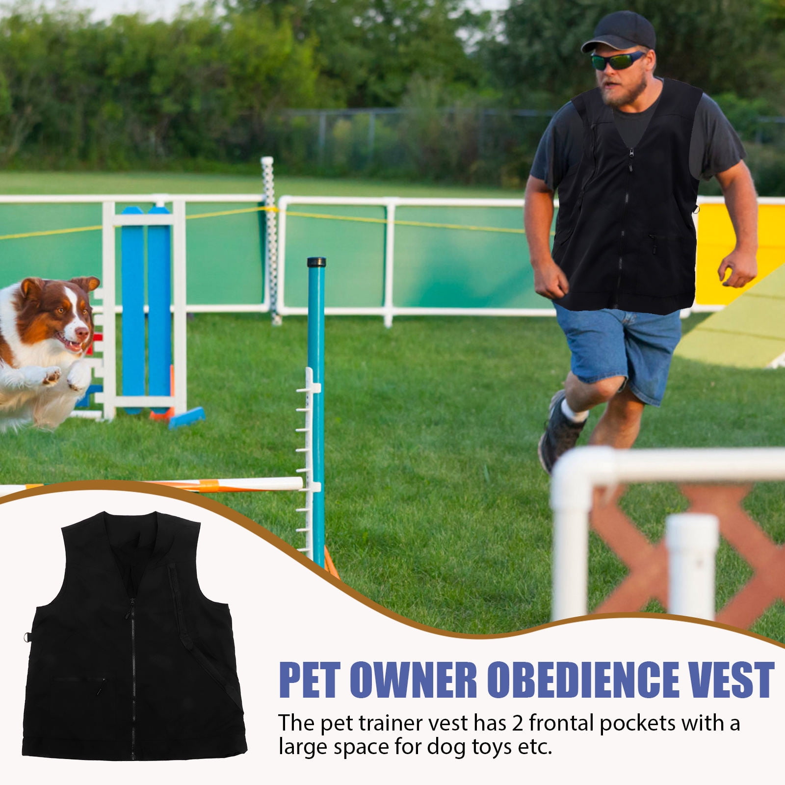 OFFIGAM Dog Handler Obedience Vest Black with Comfortable Mesh Lining, Zipper Pockets, and Adjustable Fit for Training
