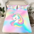 thumbnail image 2 of Homewish Magic Unicorn Animal Queen Sheet Sets, Dreamy Rainbow Print Flat and Fitted Sheet, Dreamy Fairy Tale Ultra Soft Bedroom Decor, 4pcs, 2 of 7