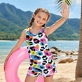 thumbnail image 3 of Xoenoiee Colorful Leopard Print Girls Tankini Swimsuit 2 Piece Bathing Suits Swimwear for Girls Round Neck Swim Tank Top with Bottoms, Size 6-7 Years, 3 of 4
