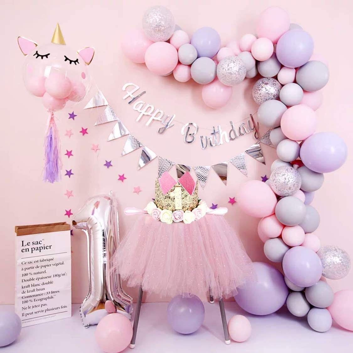 Girls 1st Birthday Decorations Set, Simple Balloon Decoration For 1st Birthday Party Girl
