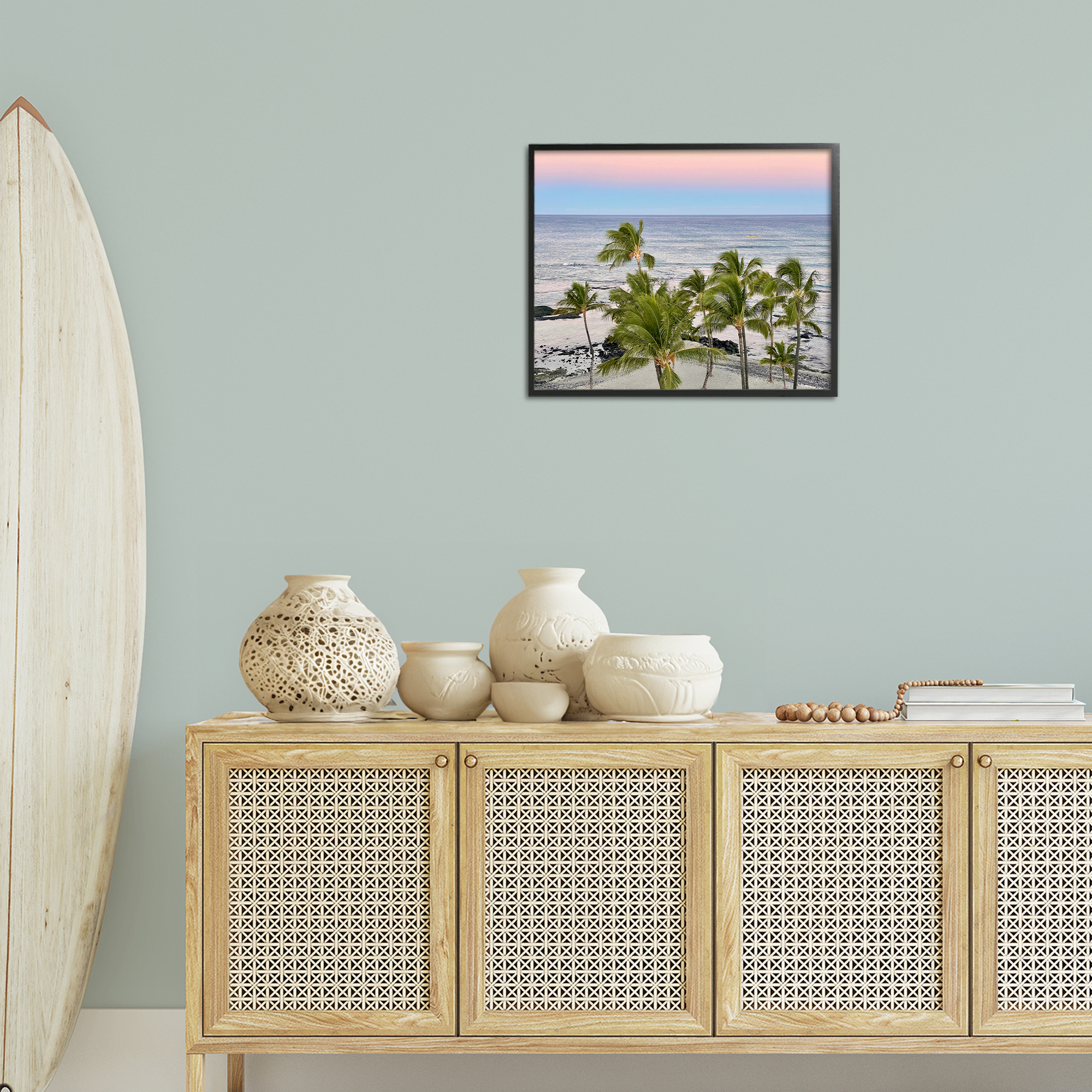 Stupell Industries Afternoon Palms Horizon Landscape Photography Black Framed Art Print Wall Art, 20 x 16