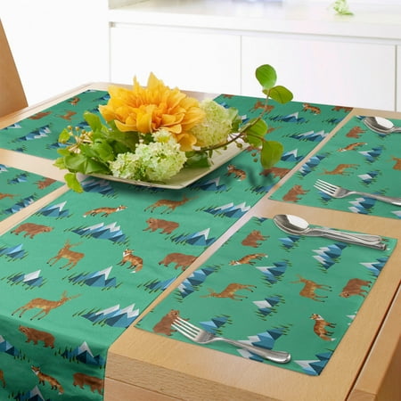 

Animal Table Runner & Placemats Polygon Abstract Deer Fox Bear Mountains Illustration Set for Dining Table Decor Placemat 4 pcs + Runner 16 x90 Sea Green Dark Turquoise by Ambesonne