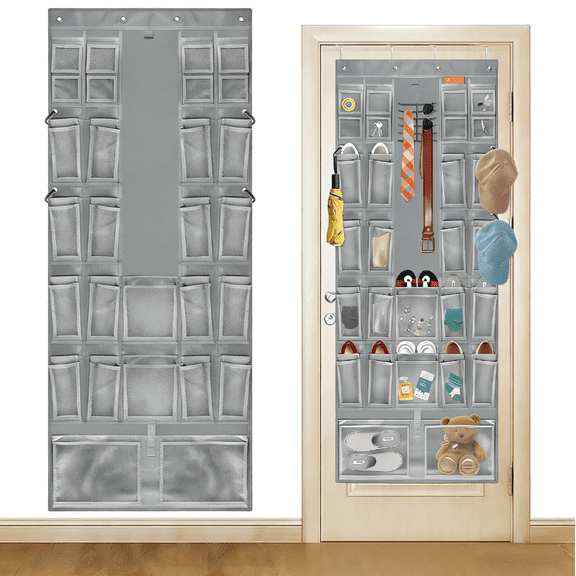 Boczif Over Door Shoe Organizer 52 Pocket,Space Saving Hanging Storage Holder,Up to 40 Pounds for Dorm Closet Entryway Bedroom Utility Room Behind The Door Storage Holder Gray