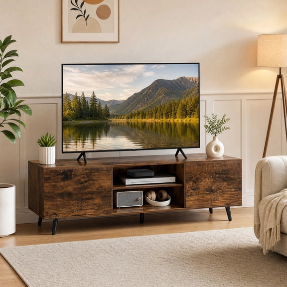 TV Stand for 60 Inch TVs with Power Outlets and Adjustable Shelf, Entertainment Center Media Console Cabinet for Living Room,Rustic Brown