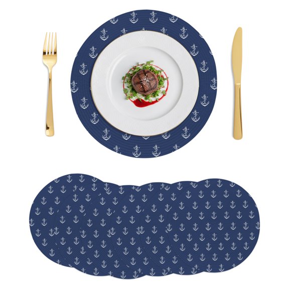 Round Placemats Navy Blue Anchor 15 inch Set of 6 Table Mats for Dining Table Nautical Coastal Heat Resistant Non-Slip Kitchen & Home Decorative Place Mat Set