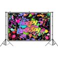 thumbnail image 2 of Neno Glow in The Dark Fiesta de cumpleaños Fotografía Telones de fondo Colorido Graffiti Splash Pintura Fondo Slime Feliz cumpleaños Black Light Sleppover Party Decoraciones para niños Cumpleaños TUNC Sencillez, 2 of 4